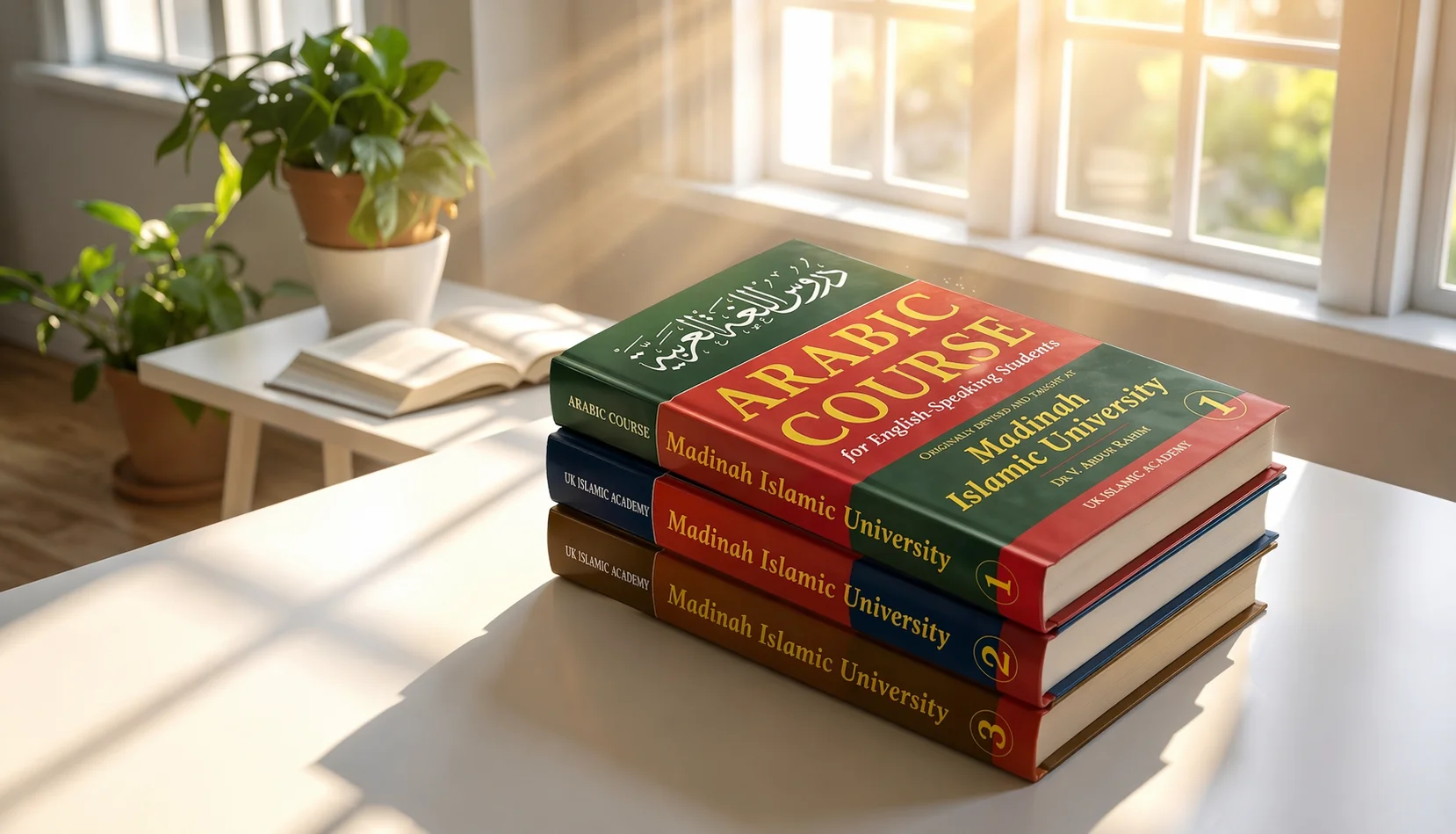 Medina University books in sunlit setting